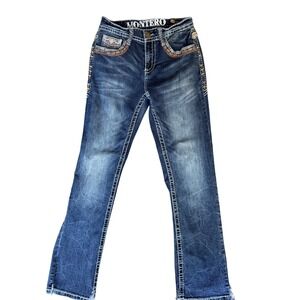 Montero Premium Collection Mens Modern Bootcut Jeans Blue Embroidered 30x32